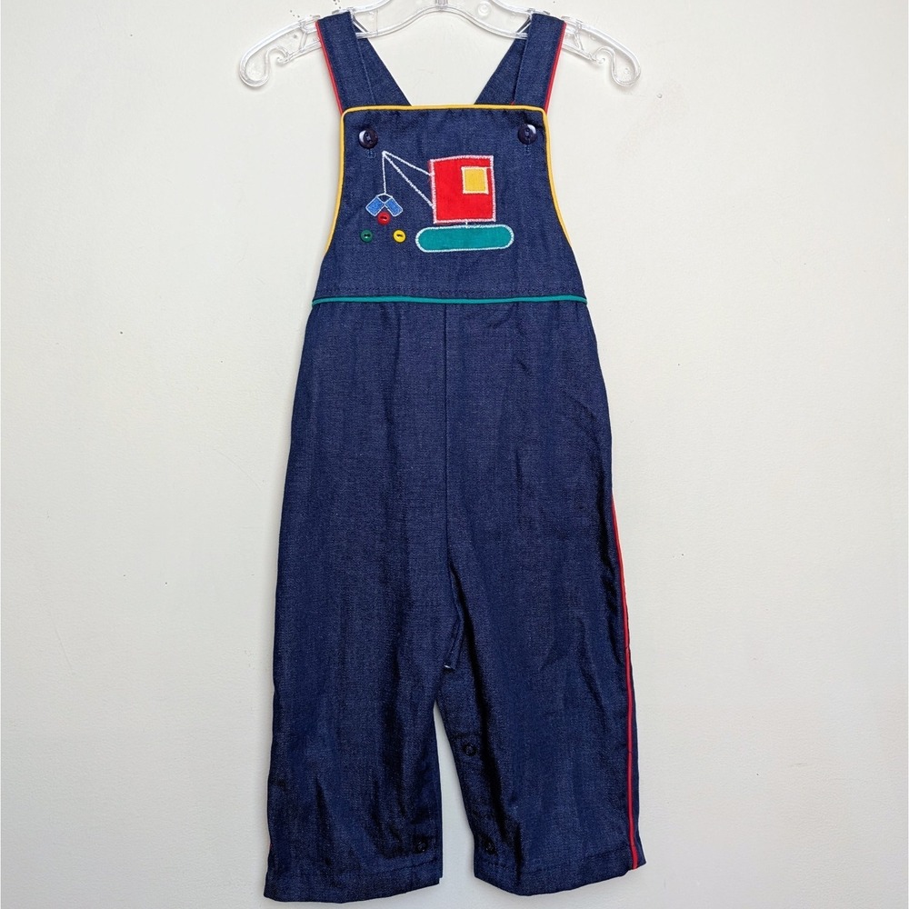 Vintage Health-tex Crane Construction Overalls 80s Jumpsuit‎ Romper 24 Months